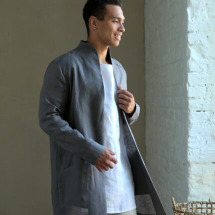 Linen Cardigan Clean Outline Linen Fabric for Men Tailored Silhouette Warm Weather Styling