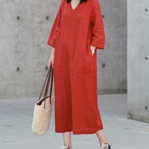 Linen Summer Dress Breezy Dress for Casual Outings F096
