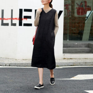 Linen Midi Dress Timeless Comfort for Garden Parties F414