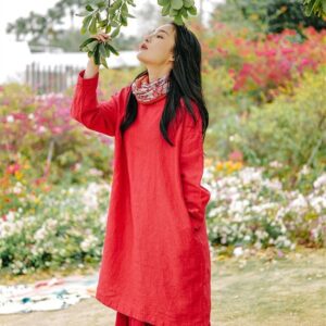 Relaxed Linen Dress Soft Linen Flow for Coffee Dates F149