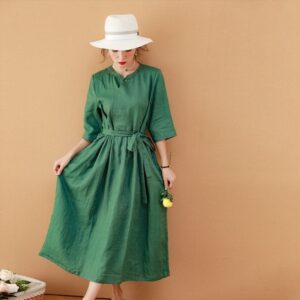 Linen Midi Dress Easy Summer Days for Garden Parties F443