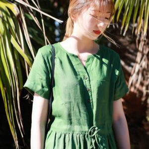 Linen Midi Dress Soft Linen Flow for Garden Parties F372