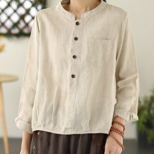 Women linen tops long sleeves spring summer linen tunic F338