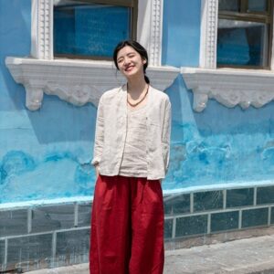 Women linen coat linen tunic summer long sleeves linen F03