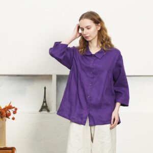 Linen Blouses Long sleeves shirt Linen cardigan Casual Loose F33