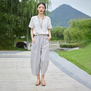 Elastic Waist Pants Comfy Weekend Pants for Beach Walks F450