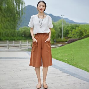 Elastic Waist Pants Breezy Cotton Style for Beach Walks F984