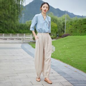 Elastic Waist Pants Beach Vacation Vibe for Coffee Outings F951